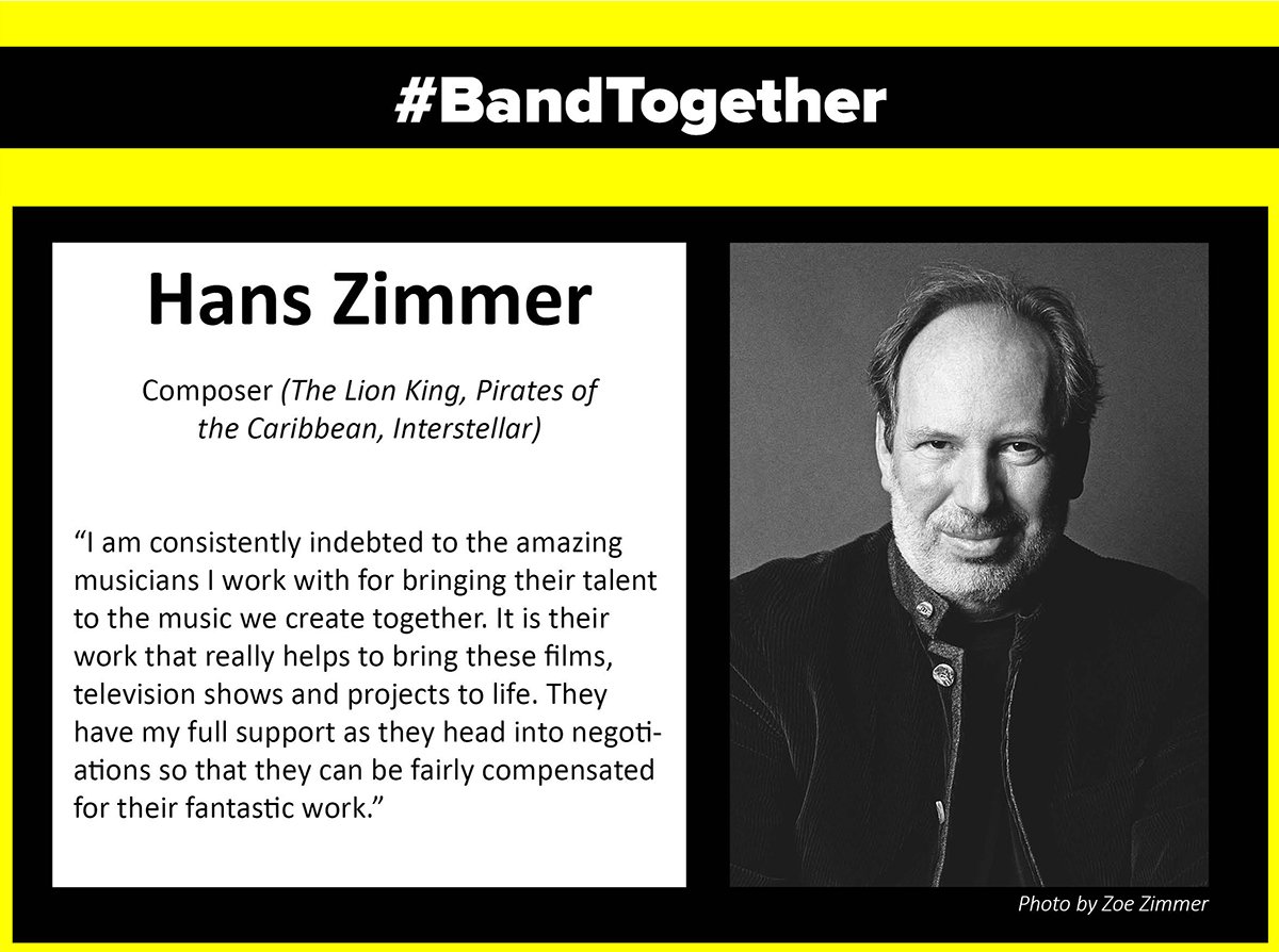 AFMLocal47's tweet image. Thank you to composer @HansZimmer for supporting musicians in our fight for a fair contract! #BandTogether bandtogetherafm.org/supporters/ @The_AFM #AFM47 #musiciansunited