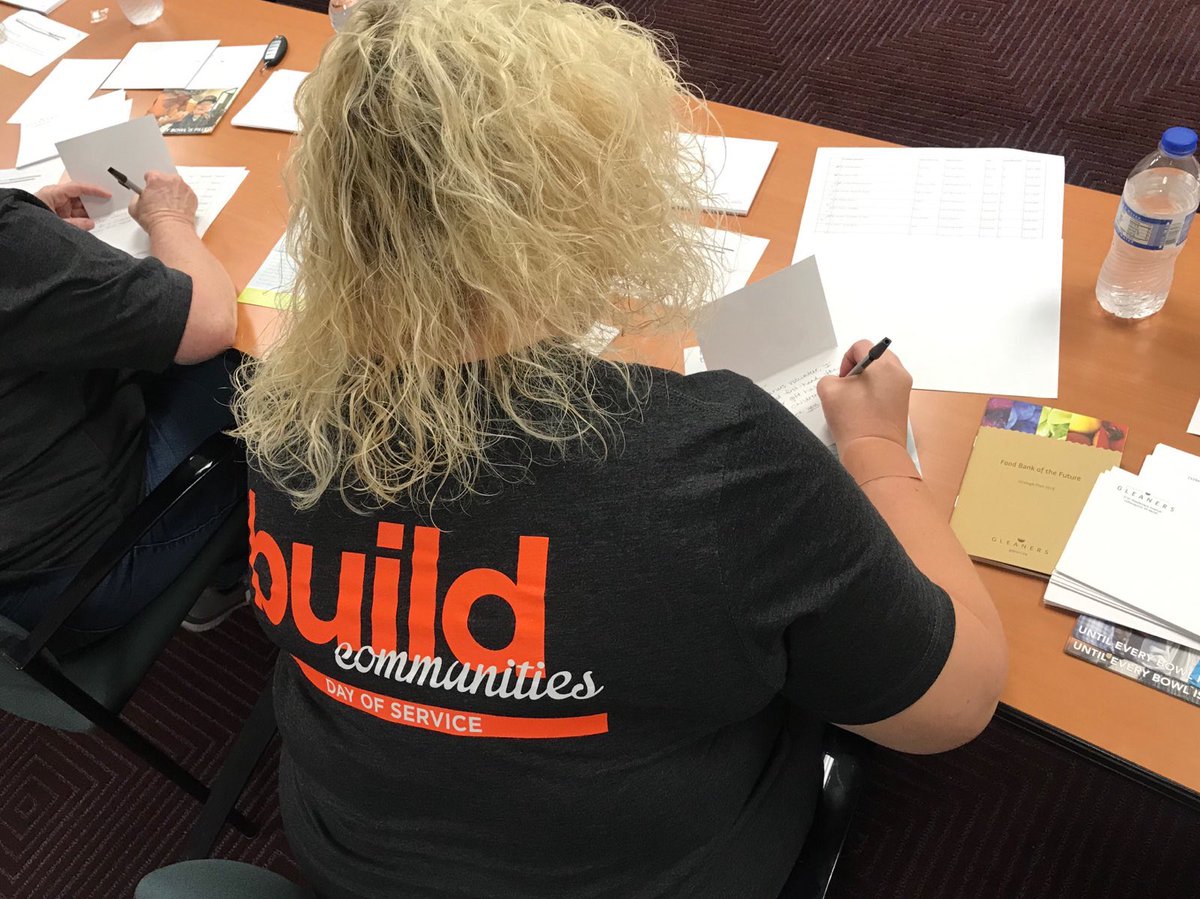 IceMillerLLP's tweet photo. In addition to doing some heavy lifting of donations, Ice Miller’s team also helped write thank you letters at @GleanersFBIndy today. #IMDayofService https://t.co/nQOGuZDncN
