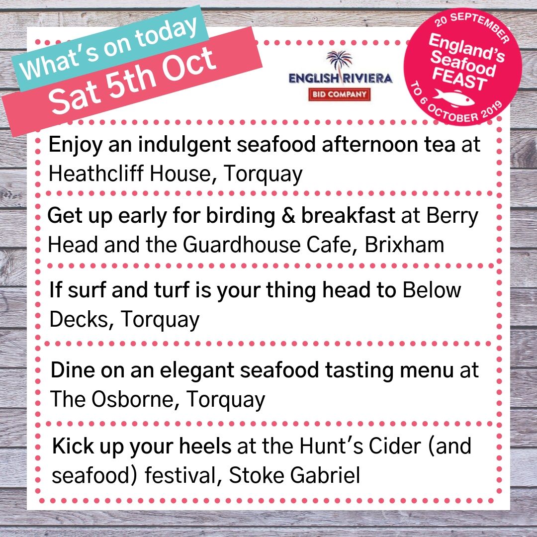 And so the last weekend of England's Seafood FEAST is upon us. Time to go out with a bang - hope to see you at an event over the weekend. #seafoodfeast @EnglishRiviera @HouseHeathcliff @BelowDecksTQ1 @OsborneHotel @Huntscider @VisitDevon