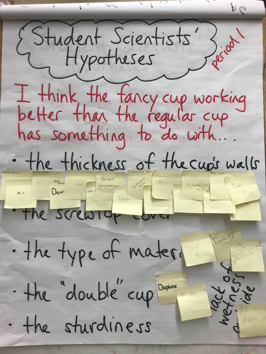 vigliottig's tweet photo. Eliciting student scientists’ ideas...Which hypothesis do you believe is the closest explanation for why the fancy cup works better than the regular cup at keeping a drink cold? #ngsschat #AmbitiousScienceTeaching ⁦⁦@NGSXproject⁩  ⁦@OpenSciEd⁩ https://t.co/OZnJFHgNll