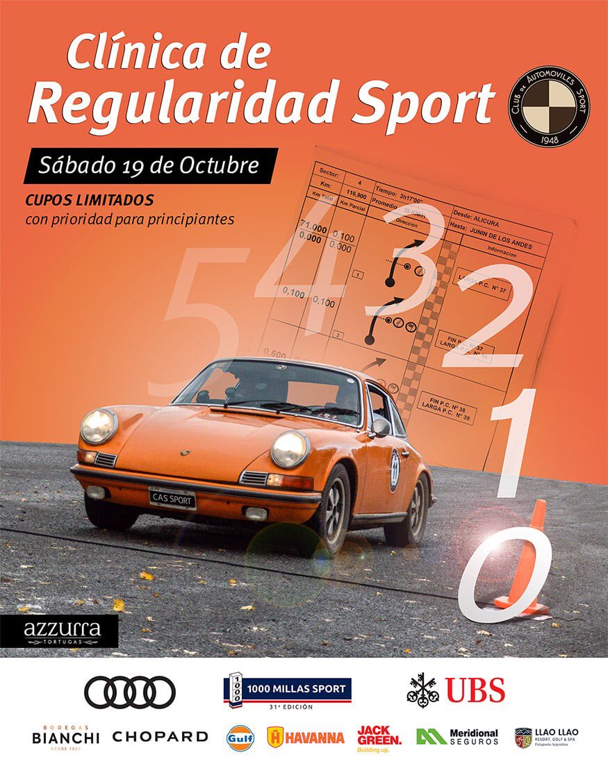 El sábado 19 de octubre, el Club de Automóviles Sport organiza una Clínica de Regularidad Sport orientada a principiantes interesados en participar en la actividad, o bien aquellos que quieran mejorar.

Programa e inscripción >> clubsport.com.ar/387-evento~cli…