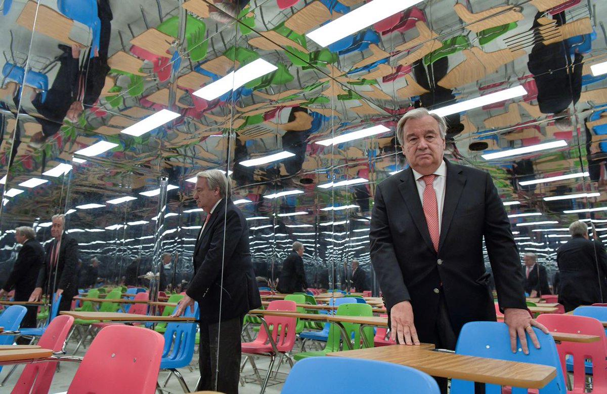 antonioguterres's tweet photo. This fantastic art installation is a powerful reminder of the 260 million children not in school today. 

It's time to end this horrible injustice. Every child has the right to an education.

#WriteTheWrong https://t.co/vDnaGo6U4b