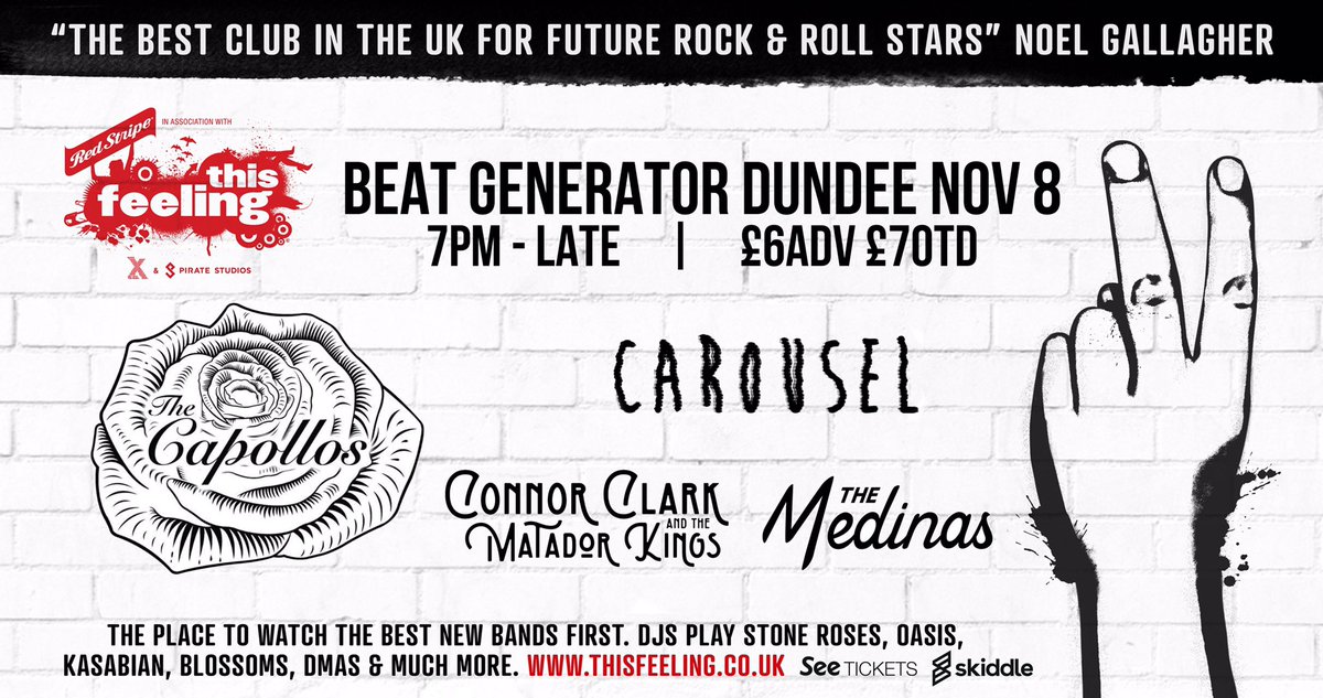 🔉 GIG ANNOUNCEMENT 🔉

First home town gig of the year with <a href="/This_Feeling/">This Feeling</a>! 

What a line up alongside <a href="/TheCapollos/">C a p o l l o s</a> , @CClark_Official &amp; <a href="/TheMedinasband/">The Medinas</a> 🔥 

Get your tickets here 👇🏼
thisfeeling.co.uk 

<a href="/redstripeuk/">Red Stripe UK</a> 
@PirateStudiosUK