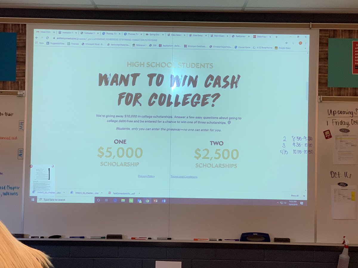 A scholarship a day keeps the school loans away! Today we applied for scholarships from the <a href="/DaveRamsey/">Dave Ramsey</a> team. Can’t wait for the release of “Debt Free Degree” by <a href="/AnthonyONeal/">ANTHONY ONEAL</a>  Ready to GIVE my students the tools to succeed financially! #DObigthings #RocketPride