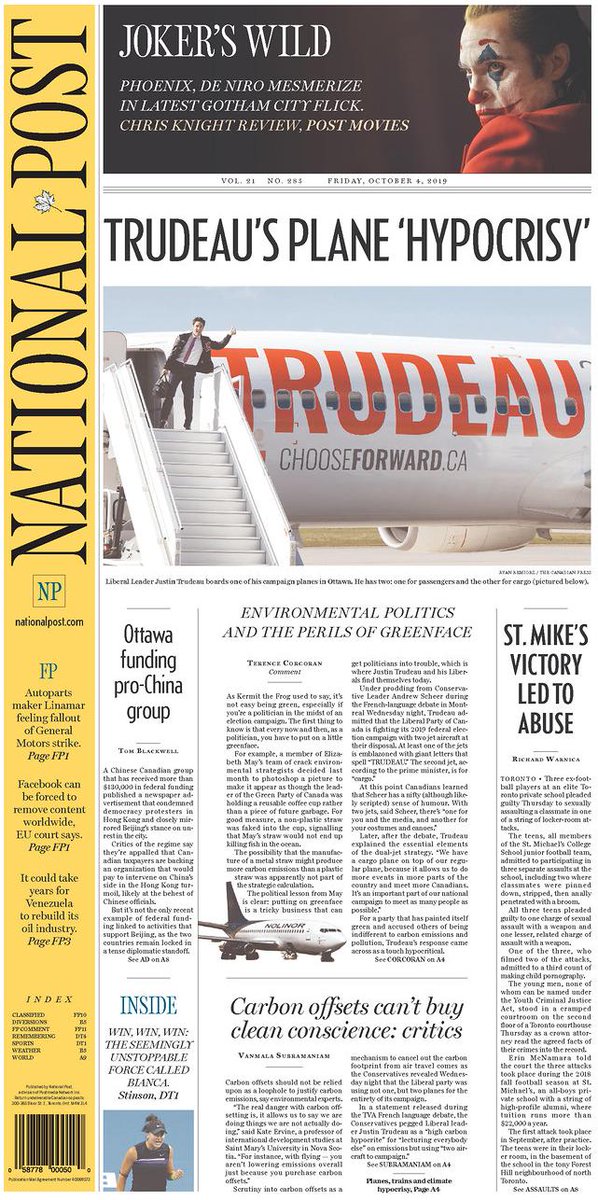 TrudeauPlaneB's tweet photo. Today @nationalpost did a big profile piece on me, and my emissions (did you know I burn 975 gallons of jet fuel per hour?).

I'm flattered by it all... But, my goodness, did you have to tell everyone where I keep my tickle trunk?! 🤫

#TwoPlaneTrudeau ✈✈ #cdnpoli #elxn43 https://t.co/cKgdzNzcU3