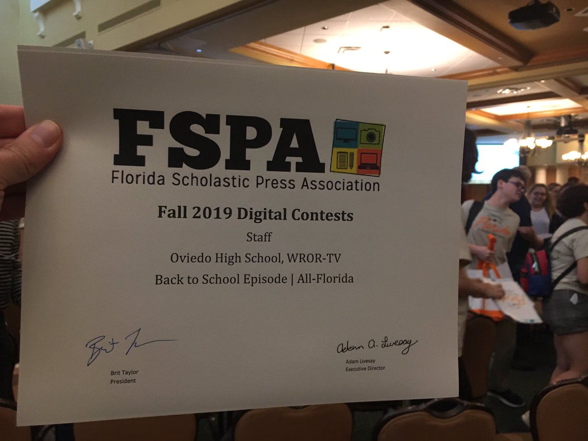 Oviedo TV Production (@wrortv) on Twitter photo We attended the annual <a href="/FSPADistrict3/">FSPA District 3</a> Workshop in Daytona today and learned that we earned an All-Florida for our Back to School Episode! We attended the annual <a href="/FSPADistrict3/">FSPA District 3</a> Workshop in Daytona today and learned that we earned an All-Florida for our Back to School Episode!