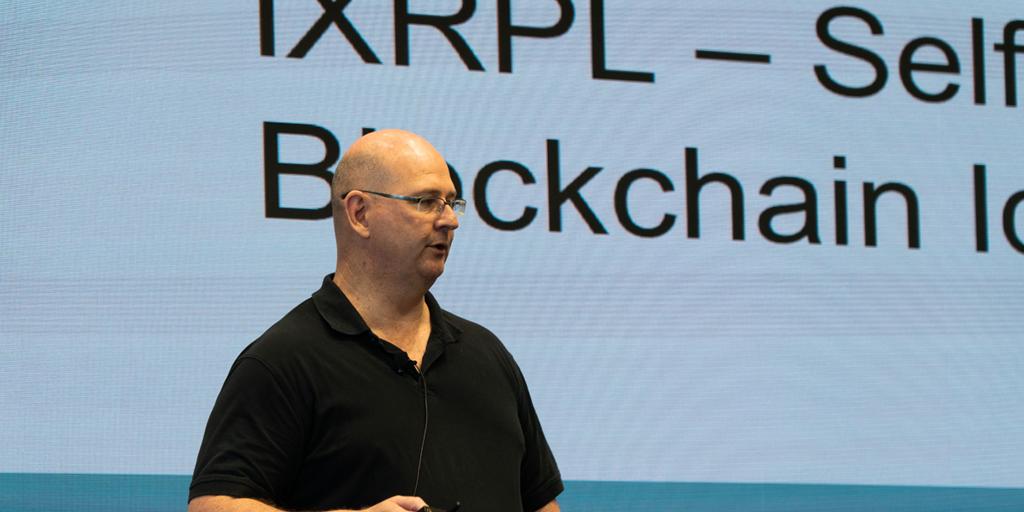 Ripple's tweet image. Professor Scott Chamberlain of @ANU_Law asks: “Can we scale justice?” @scotty2ten discusses using #blockchain and #XRPL to help build #law automation architecture. #UBRIcon2019