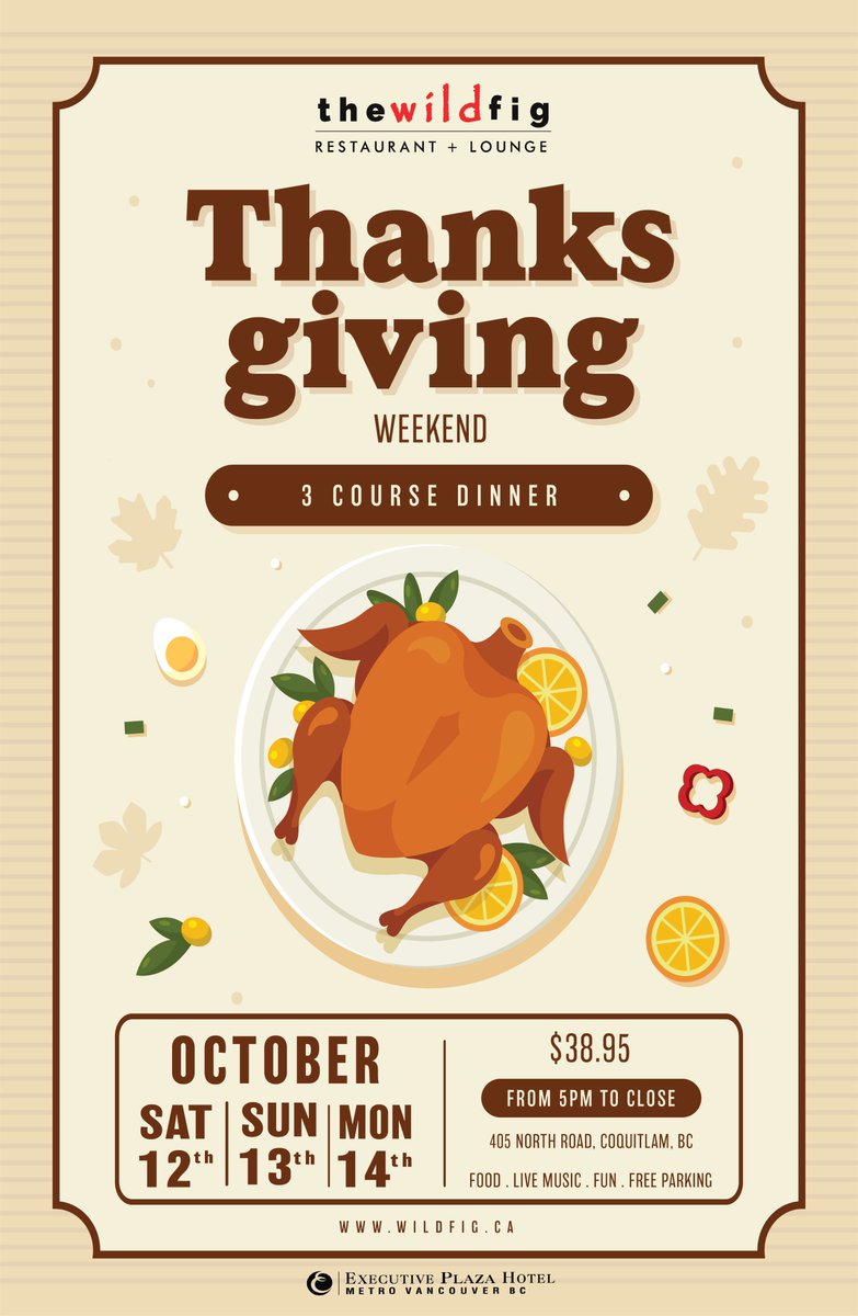 Bring your family and friends to enjoy our 3 Course Dinner special on Thanksgiving!