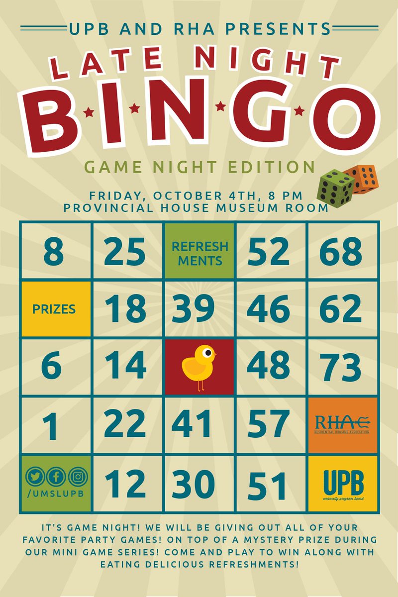 TONIGHT! Come play bingo in the Museum Room, win prizes, and enjoy some snacks!