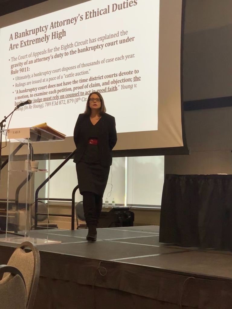 Omaha attorney Elizabeth Lally presenting on ethics at the Midwestern Bankruptcy Institute in Kansas City yesterday. Great work, Elizabeth!