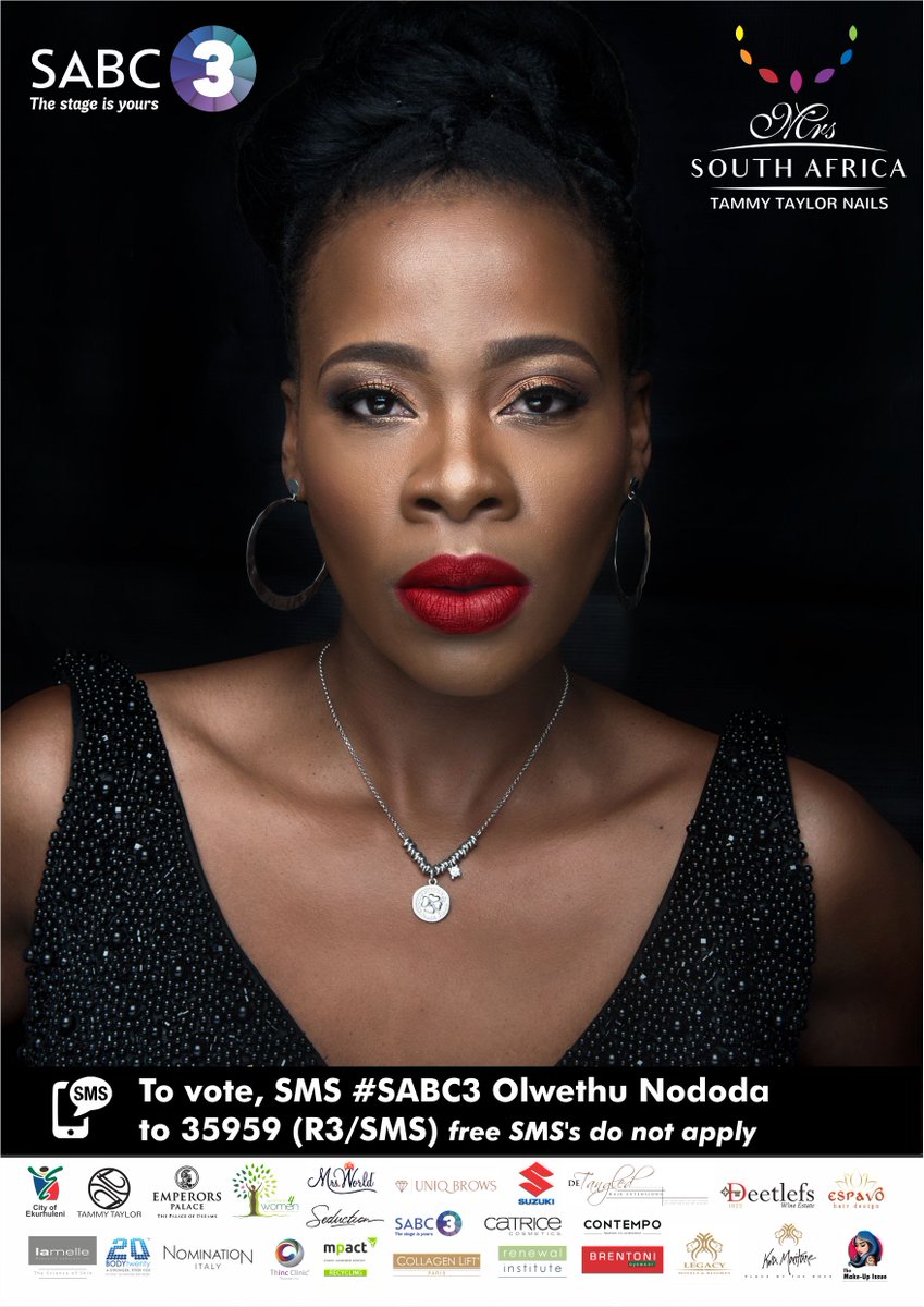 Just a few weeks to the crowning of the next Tammy Taylor Mrs South Africa. Let's go get it fam, please sms #sabc3 Olwethu Nodada to 35959