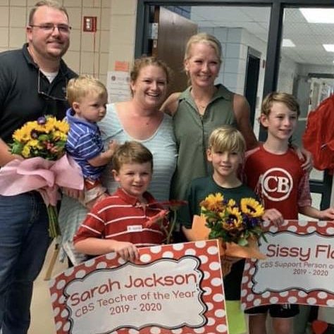DJacks0n's tweet photo. Congratulations to my amazing wife, Sarah Jackson! She is Cherokee Bends 2019-2020 teacher of the year! You are fabulous at everything you do and we couldn’t be more proud of you! Love you! 😘 https://t.co/UImcfSCWbA