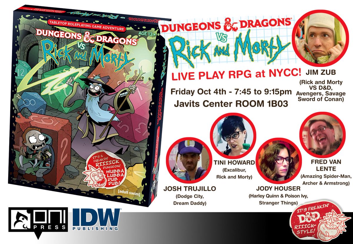 Tonight at 7:45pm at #NYCC19! @JimZub leads our heroes <a href="/joshtrujillo/">Joshua Trujillo</a> <a href="/Jody_Houser/">Jody Houser ✒️🗯️🎲</a> <a href="/fredvanlente/">Fred Van Lente</a> and <a href="/TiniHoward/">Tini Howard ⚔</a> through an hour and a half of live play in room 1B03!