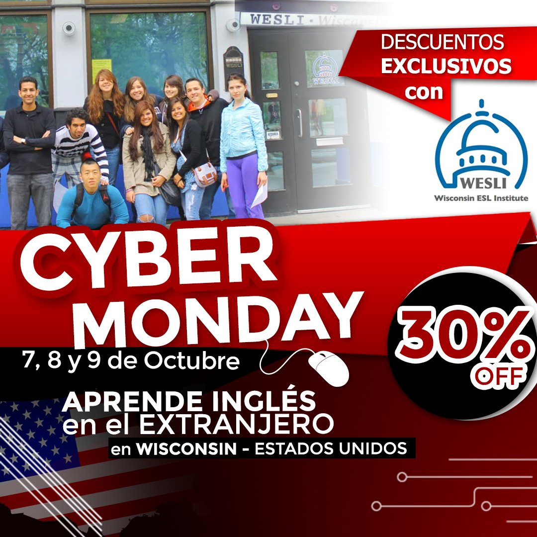 Aprovecha el Cyber Monday 2019 y estudia inglés en Wesli en USA 🇺🇸 esl.cl/aprovecha-el-c…