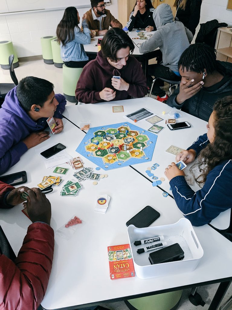 DavidSuzukiSS's tweet photo. International Business Ss learning about global trade and barriers by playing Settlers of Catan. These games look intense! #bizclass #catan #learningisfun https://t.co/A5iWf75L9h