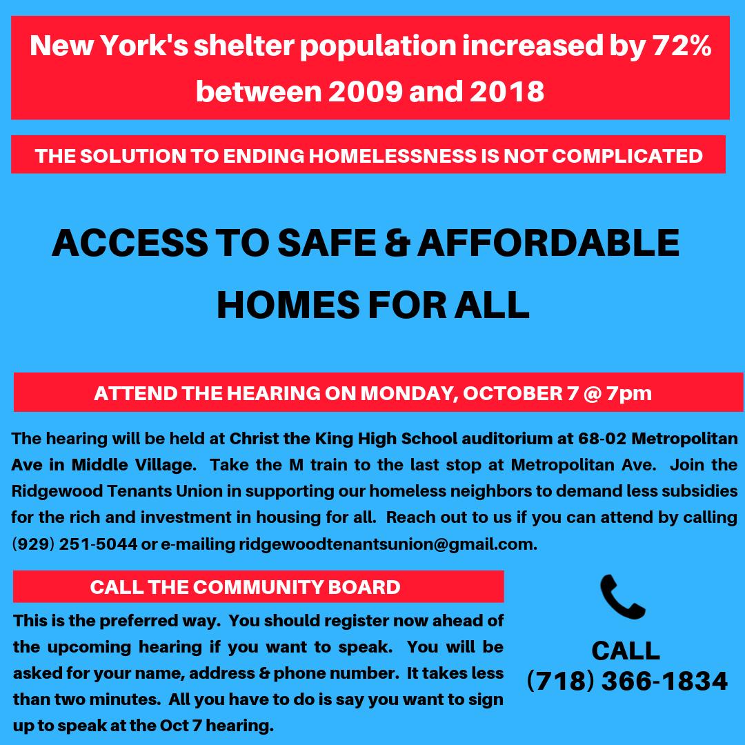 RidgewdTenantsU's tweet photo. Ending homelessness isn't complicated. We ALL deserve safe &amp; stable housing. If our wages continue to remain the same but rents keep getting higher, then we're ALL at risk. 

Come out on Monday, Oct 7 to support our homeless neighbors &amp; DEMAND HOUSING FOR ALL!

#NYHomesGuarantee https://t.co/KWPgVR7UYn