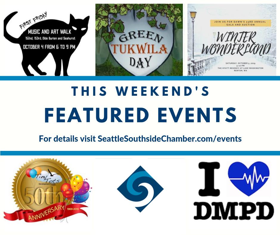 SeaSouthChamber's tweet image. We've got your covered with our #FeaturedEvents for Oct 4-6.
Friday:
- B-town First Fridays Art Walk
Saturday:
- Green Tukwila Day
- DAWN's 23rd Annual Gala
- Tiny Tots Development Center 50th Anniversary Gala
- Des Moines Police Foundation Gala
Details @ buff.ly/2VdpQTr