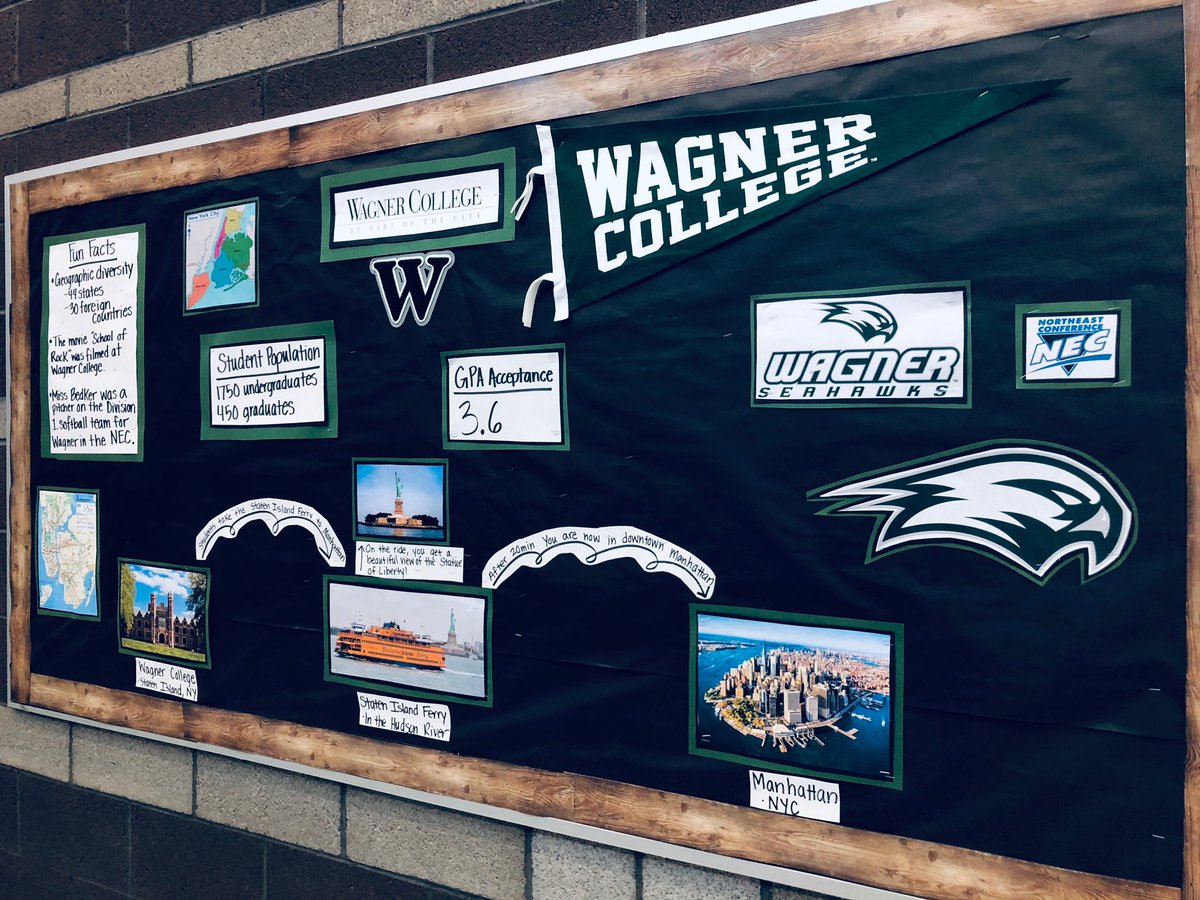 CoachFunk75's tweet photo. @WagnerCollege represented in @LaveenSchools for College Week! Shoutout to my fiancée and Wagner alumnae, #TwitterlessSam, for putting these bulletin boards together with her kindergarteners! Thank you for having me today for apple tasting and to read Pete the Cat! https://t.co/RnDvYtaNBH