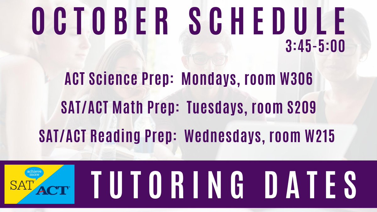 Registered for the SAT or ACT?  Take advantage of our free tutorials happening during the month of October at LHS!   #BelieveInLufkin
@BrandonHBoyd <a href="/ShellySlaton/">Shelly Slaton</a> <a href="/A_Mijares01/">Andres Mijares</a> <a href="/LufHSCounseling/">LHS Counseling</a> <a href="/erinccurrie/">Erin Currie</a> <a href="/ekay28/">Erin Kay</a> <a href="/RaganSuzy/">Suzy Ragan</a> @printgaljoy <a href="/asoderquist/">April Soderquist, M. Ed.</a>