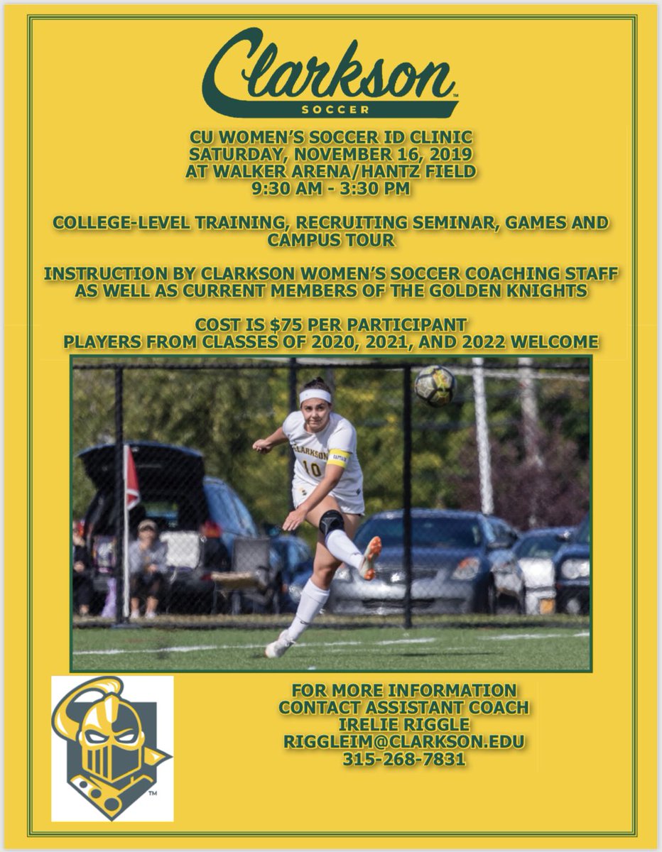 ITS HERE!!!!    FALL ID CLINIC 
Time to sign up for our 2019 Fall ID Clinic. College-level training and games, along with a campus tour. 
Sign up: clarkson.universitytickets.com/w/event.aspx?i…