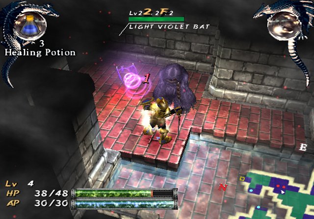 Just a random screenshot to illustrate a bit. Our hero Gil's fighting a gooey vampire and a purple bat.