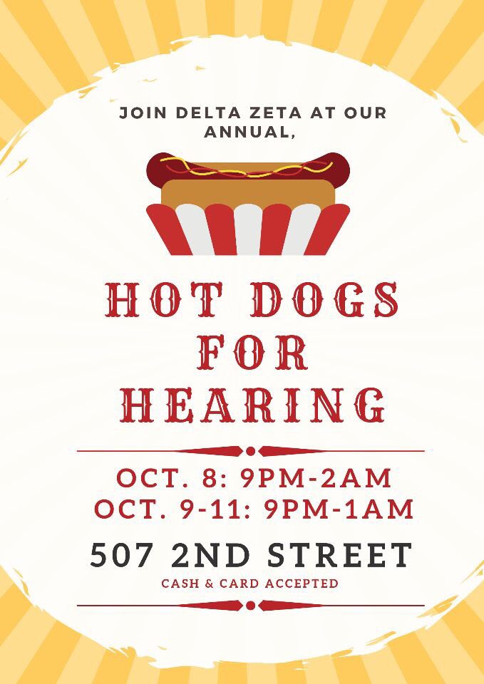 Homecoming week is almost here which means it’s time for our annual Hotdogs for Hearing! Don’t forget to stop by &amp; get some late night snacks next week!