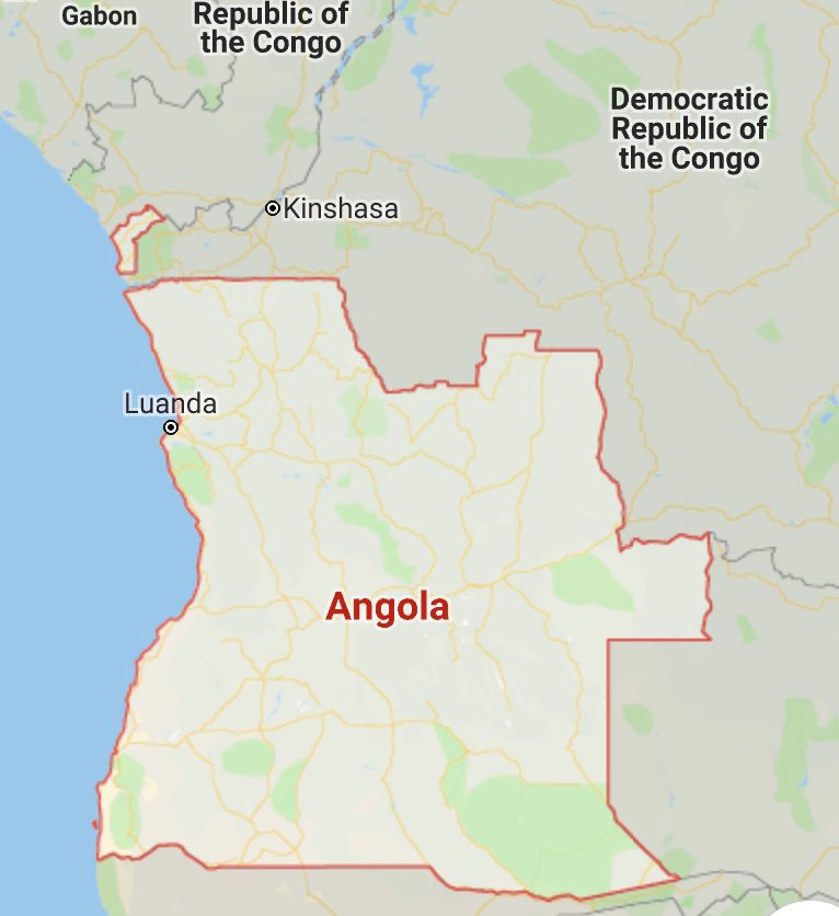 1- Want to learn something interesting? Check out the map of  #Angola below... Notice how Angola is two parts, separated by a sliver of land that allows the DRC to have access to international waters.  There is a long history of political crisis blunt here