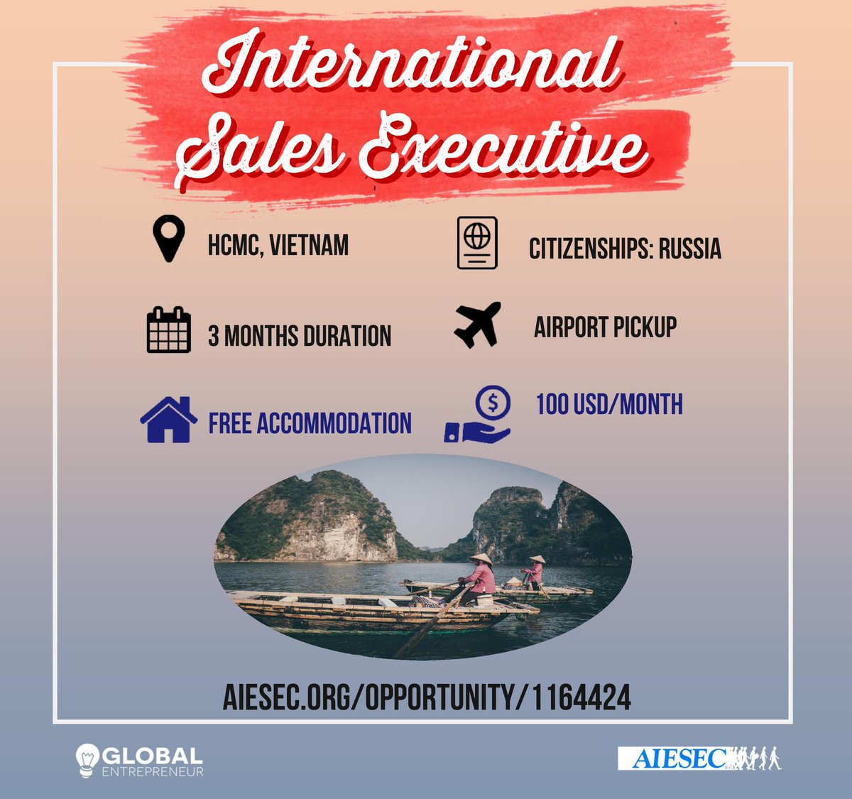 LTT_2505's tweet photo. International Sale!

Duration: 3 months
Salary: 100$
FREE ACCOMMODATION

Apply: https://t.co/pFyjXzcdAK

Contact:
CONTACT: Andrei
Andrei
•https://t.co/BDFOqH3s4q
•WhatsApp: +84 964 918 305
•Email: tien.lai7@aiesec.net

 #discover #challenging #travel #tourism #JobSearch https://t.co/5nu2ANp0gB