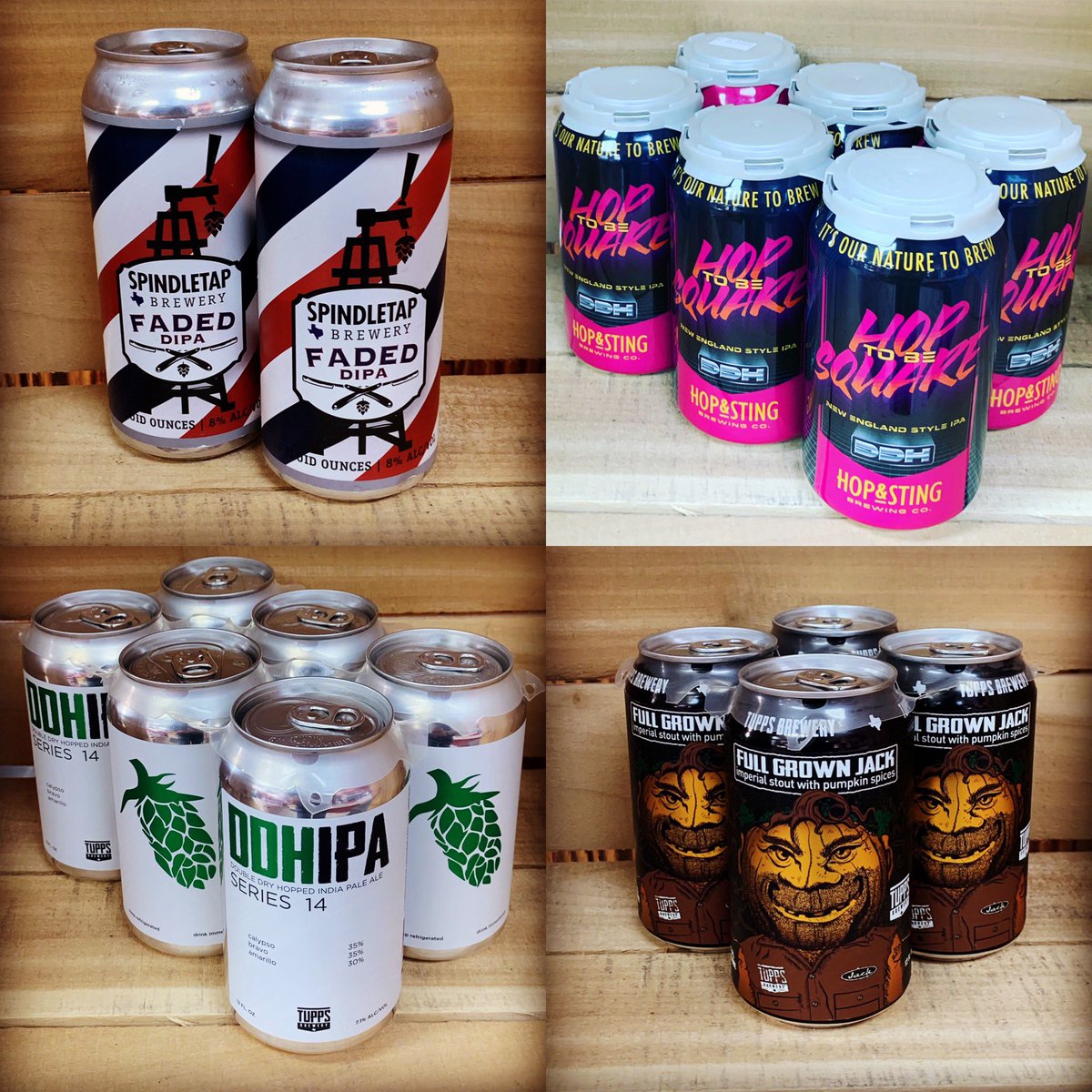 📦 New Delivery! 📦 <a href="/SpindleTap/">SpindleTap Brewery🌵🦅</a> #Faded DIPA, @HopandC #HoptobeSquare (Vol. 7), <a href="/Tupps/">Luke Tupper</a>  #DDHIPAseries14 &amp; #FullGrownJack 
.
.
#craftbeer #ipa #iipa #neipa #hophead #drinklocal #hazyipa #craftbeernerd #hops #neipa #gose #creamale #gang #beer #stout #arlingtontx #fuelupmart #untappd