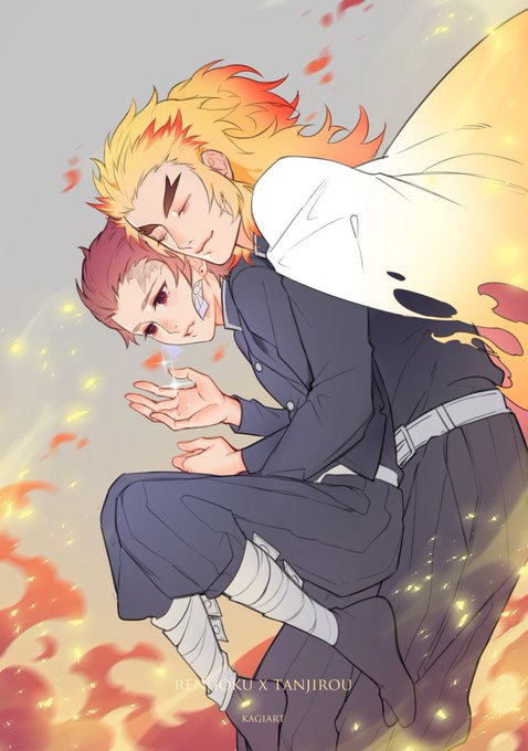 kagi 🔥ปั่นงานจ้า🔥さんがTwitterに投稿した煉獄杏寿郎(鬼滅の刃)のイラスト。
