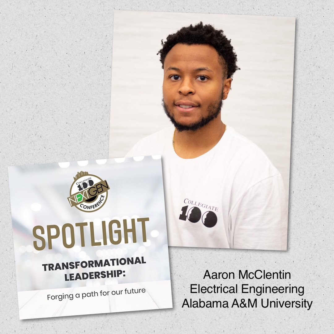 100BlackMen's tweet photo. C-100 Spotlight! Say hello to Aaron McClentin from the Collegiate 100 of @aamuedu. His major is Electrical Engineering. He plans to be a very successful Electrical Engineer with the support of the 100. #c100nextgen #lilyendowment https://t.co/jDa6kOl1dX