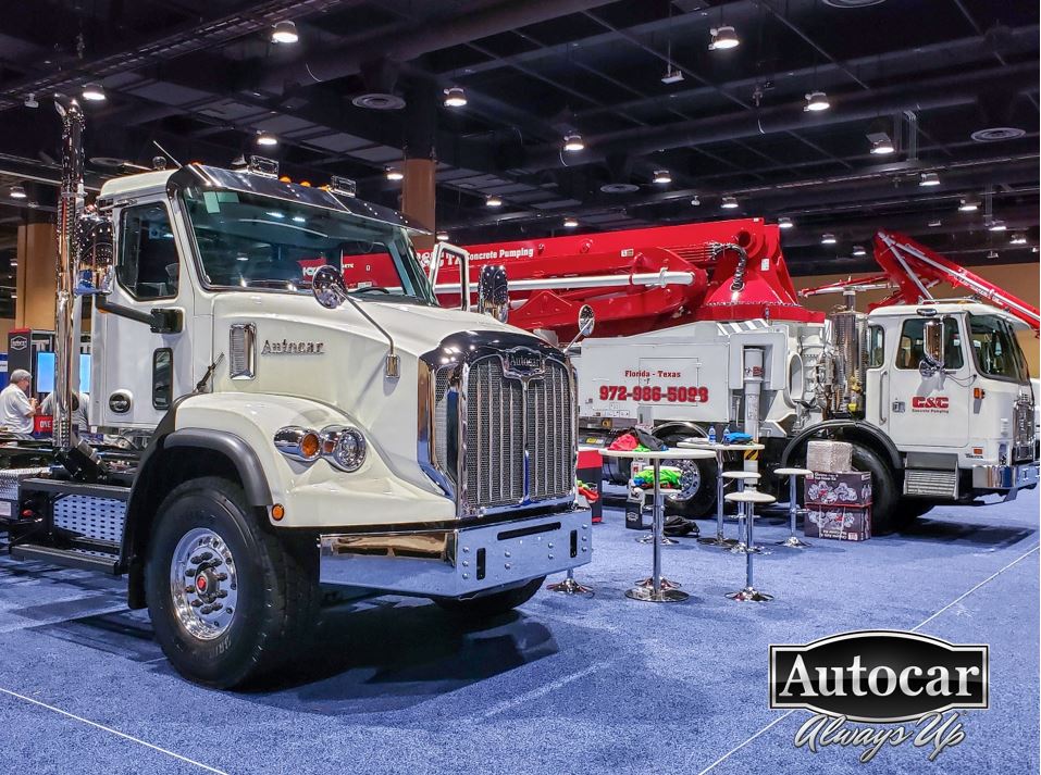 AutocarTruck's tweet photo. Hey, we're getting ready for the #NRMCA #ConcreteWorks show in Orlando. We're showing off the brand new Autocar DC-64M concrete mixer chassis and an Autocar ACX-84 concrete pump truck. Come by and see them or shoot us a note: https://t.co/DOu9Bkyk4u #AlwaysUp #AutocarDC https://t.co/o0iSZV4mpU