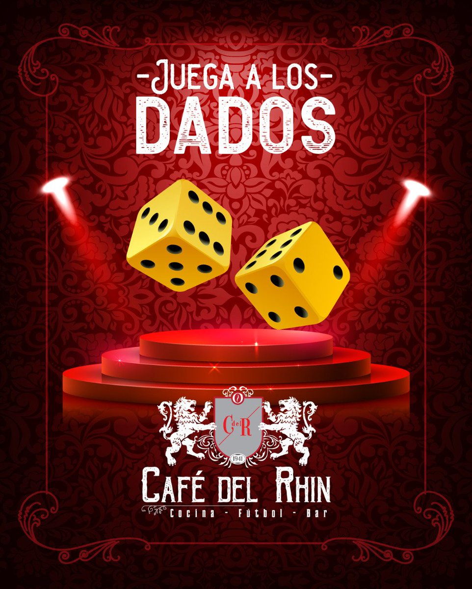 Hoy viernes  en @cafedelrhin y juega a los dados con nuestros meseros. Pide cualquiera de nuestros cócteles o spritzers y lanza los dados: si sacas mayor puntaje que el mesero, te damos el segundo trago gratis!🎉