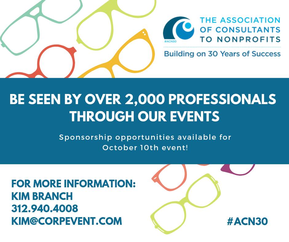ACNConsult's tweet photo. Be seen by over 2,000 professionals! Sponsorships are available for next week's Connecting for Good Afterhours with @SEAlliance Chicago (10/10). For more details, reach out to Kim Branch at kim@corpevent.com. #ACN30 https://t.co/J7vSsifXPE