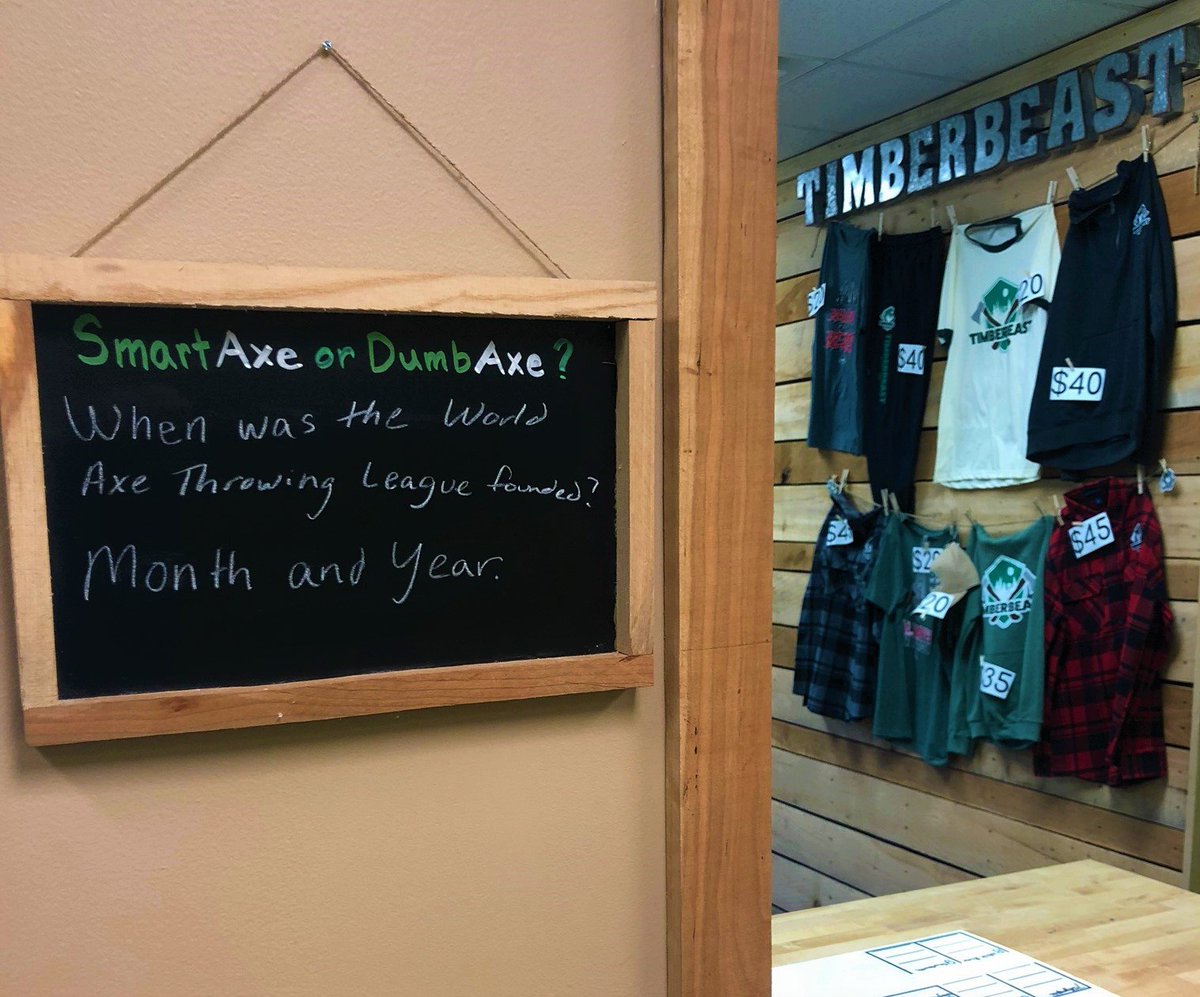 TimberBeastAxe's tweet photo. Come take a guess at our trivia board to earn a special treat for your session. While you're at it take a look at our clothing to cozy up the fall. Book now at https://t.co/rLtcSWoYVK or call 330-441-4991 https://t.co/N6KqD62Yss