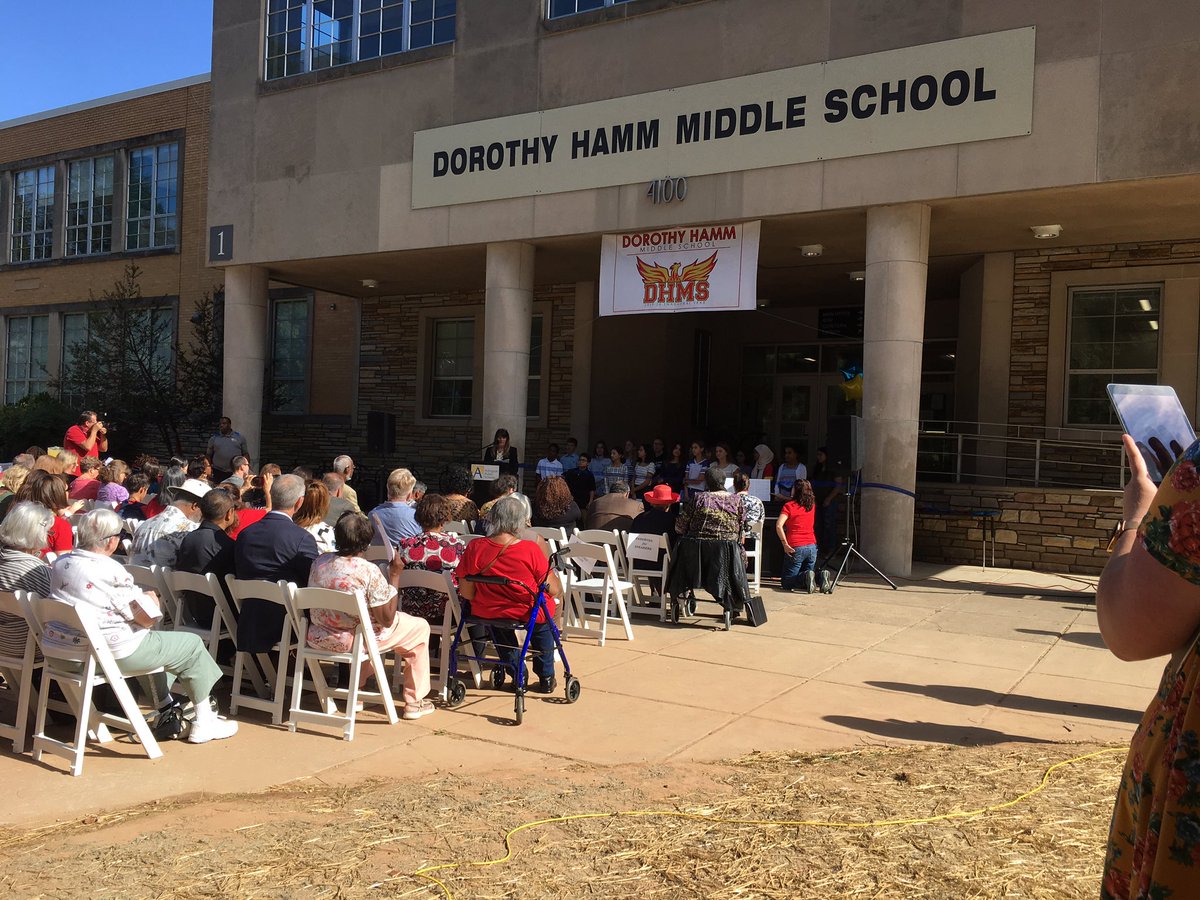 Students and honored guests at the official ribbon cutting for <a href="/DHMiddleAPS/">Dorothy Hamm Middle School</a> It was a beautiful day &amp; ceremony #Phoenixfirst #DHMSbelongandbecome