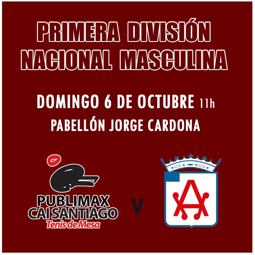 CDSantiagoTM's tweet photo. Debut de nuestro equipo de Primera División masculina en la liga 2019-2020.

📅 Domingo 6
🕚 11h
🏟️ Pabellón Jorge Cardona
🏆 Liga 1DM @rfetm_tenismesa 
📌 Grupo 2
🆚 @AtleticoSS_tm 

➡️ https://t.co/Xx8rzUsv6a https://t.co/DSnOJiYVGD
