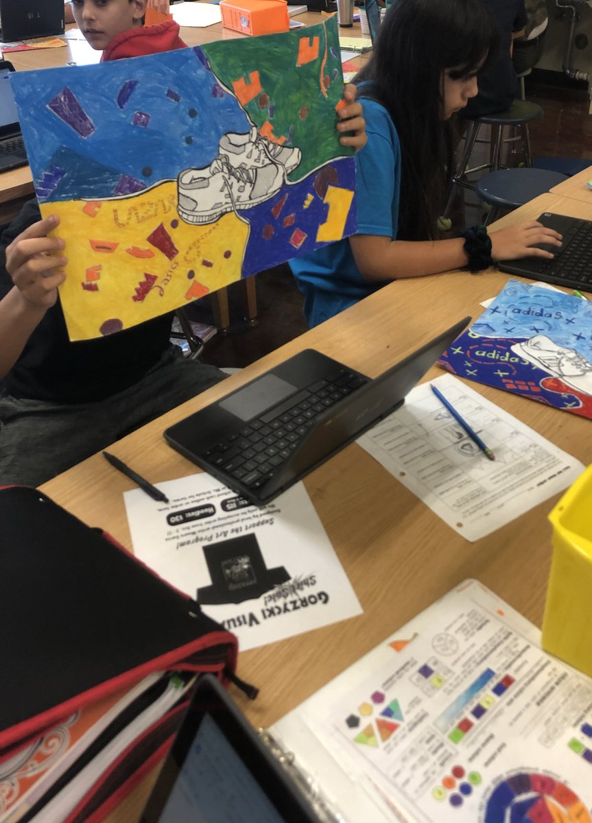 GorzyckiArt's tweet image. How we use technology to document process in Art class. Students are submitting their shoe drawing in BLEND with the pattern motif they designed with a written reflection. #highlevelthinking
