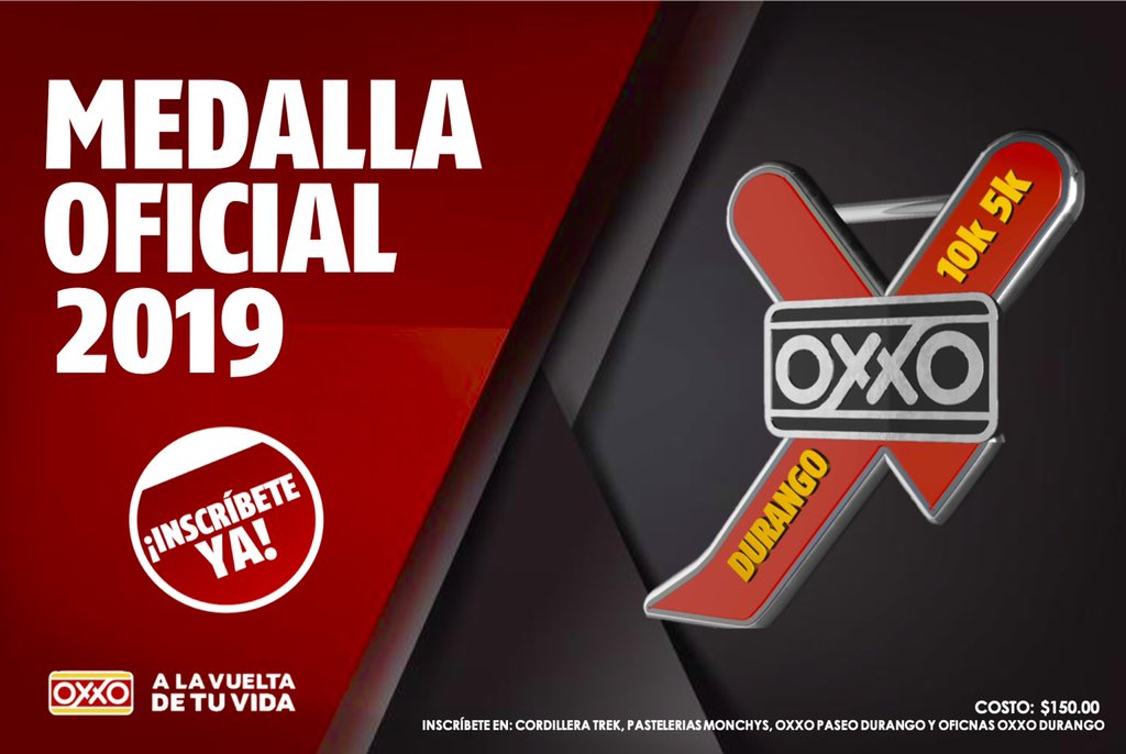 CarrerasDurango's tweet photo. TE PRESENTAMOS LA MEDALLA OFICIAL de la carrera 10K OXXO 2019 👌🏼👌🏼👏🏼👏🏼

No te pierdas este próximo domingo 20 de octubre en punto de las 8:00am en Plaza Fundadores 450 https://t.co/9IMP7BQHvN
