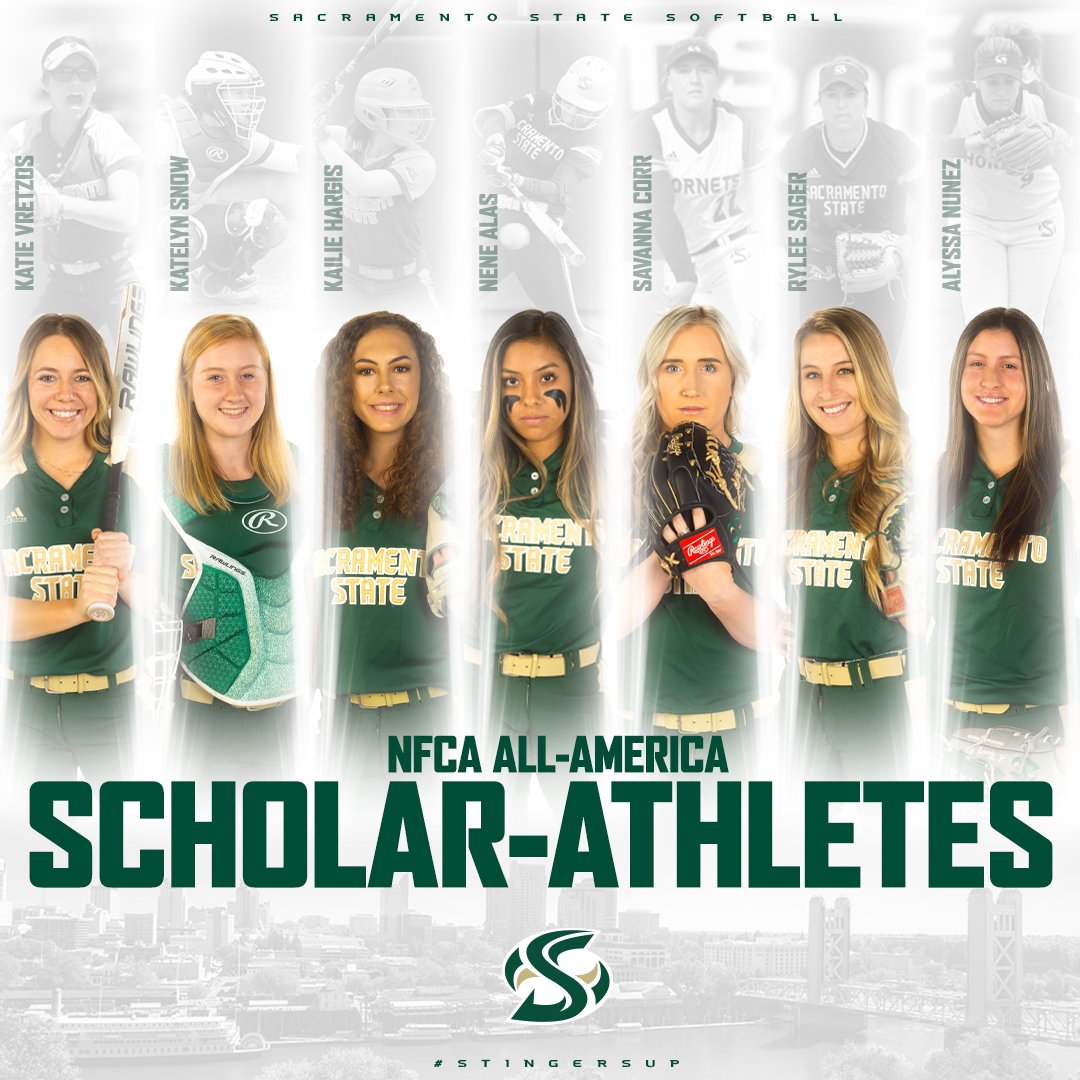 SacStSoftball's tweet image. Congratulations to Alas, Corr, Hargis, Nunez, Sager, Snow and Vretzos for being named NFCA All-America Scholar-Athletes. The award goes to softball players that registered a 3.5 or better GPA during the 2018-19 academic year. #StingersUp hornetsports.com/sports/sball/2…