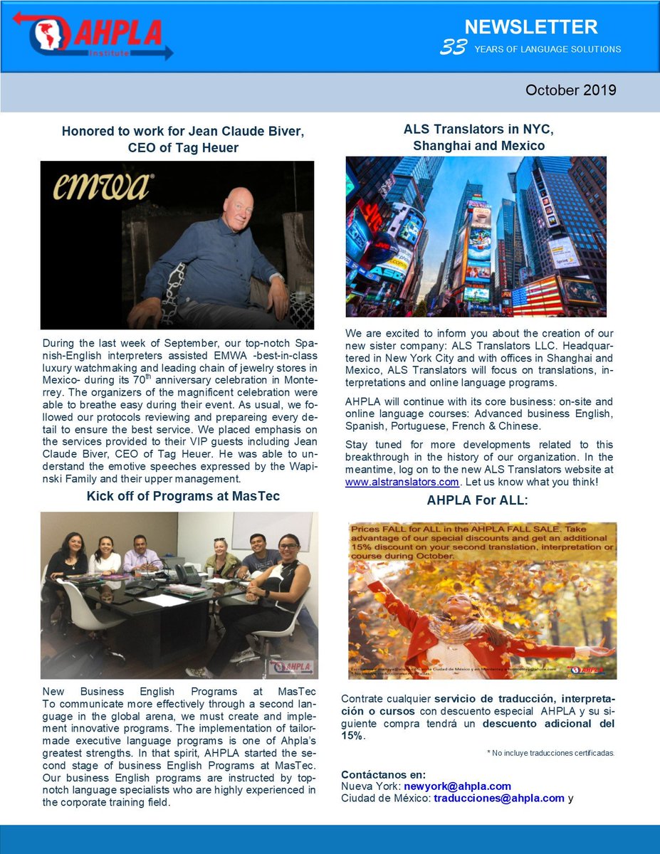 AHPLAJLF's tweet image. The latest edition of the AHPLA Newsletter is out! #EnglishforExecutives #interpreting #translators #interpreters #AHPLAtranslators
#AHPLAinterpreters #AHPLAinNewYork
