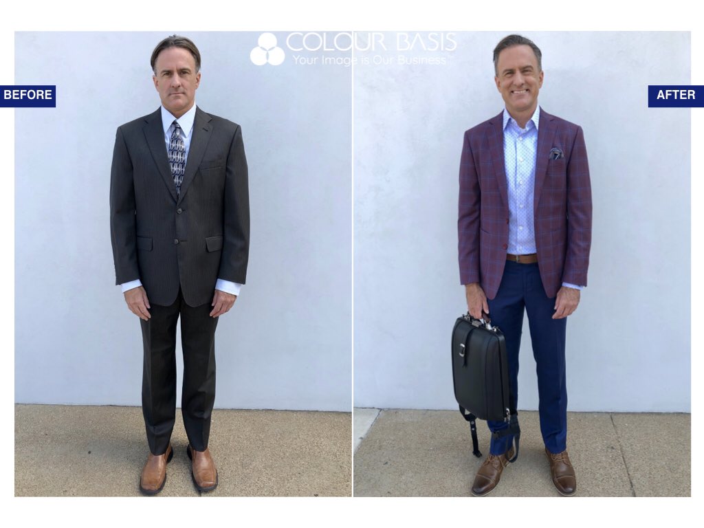 ColourBasis's tweet photo. Well ladies and gents! The new and improved @MacEngelProf! The BIG Mac-over is complete! ✨🤩 Scroll through to see the fabulousness of the before and after!! So handsome! #beforeandafter #handsome #theman #GOColourbasis #imageconsulting #makeover #colourbasis #hellogorgeous https://t.co/u2omEry0dl