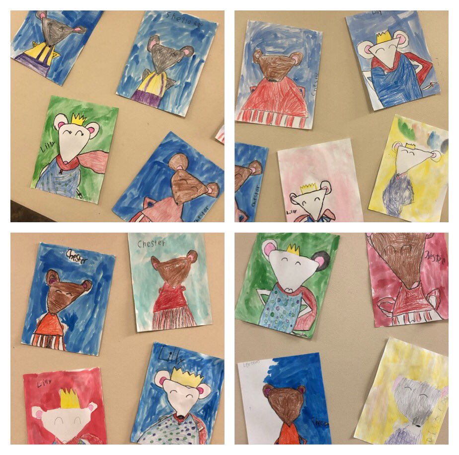 MCorley_ASE's tweet photo. Look how awesome these first graders did on their character drawings from Kevin Henkes books. So much fun to water color the background. @HumbleISD_ASE #characterconnections https://t.co/LNRlmw3DTg