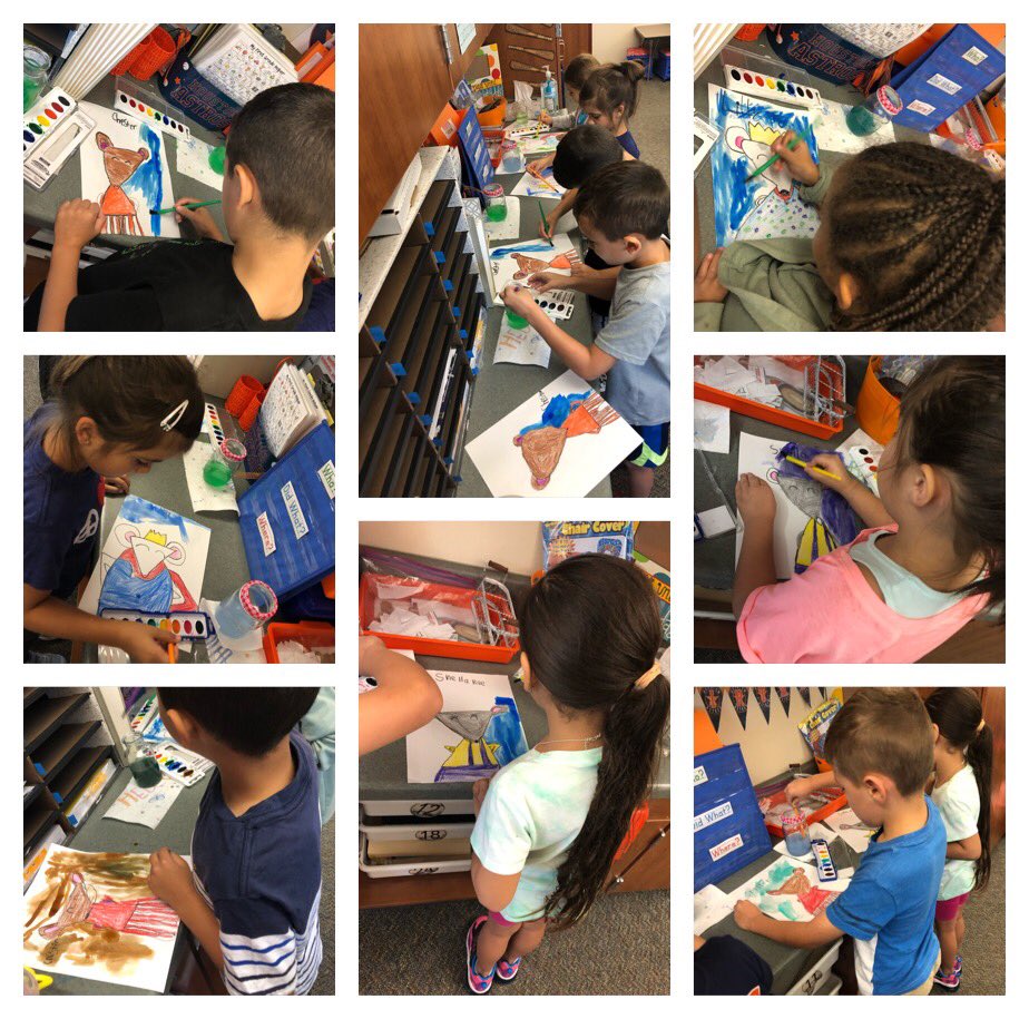 MCorley_ASE's tweet photo. Look how awesome these first graders did on their character drawings from Kevin Henkes books. So much fun to water color the background. @HumbleISD_ASE #characterconnections https://t.co/LNRlmw3DTg