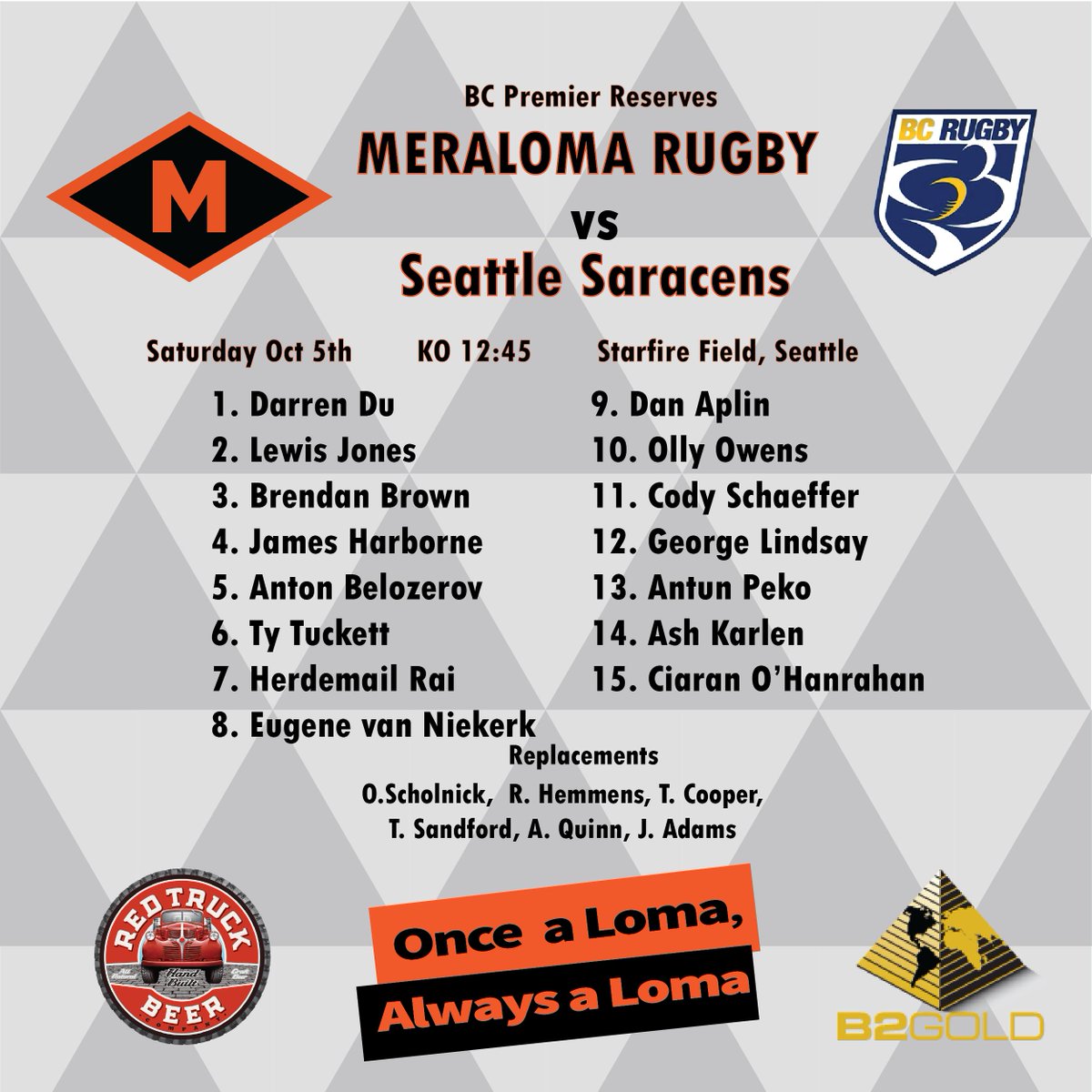MeralomaRugby's tweet photo. 🚨 Lineups! 🚨 The Lomas head down to Seattle this weekend to take on the @SeattleSaracens. The women's team are coming off a bye and play first, followed by the Prem Reserves and Prems who are looking to build on strong wins last weekend <M> https://t.co/gDlNWT0LDp