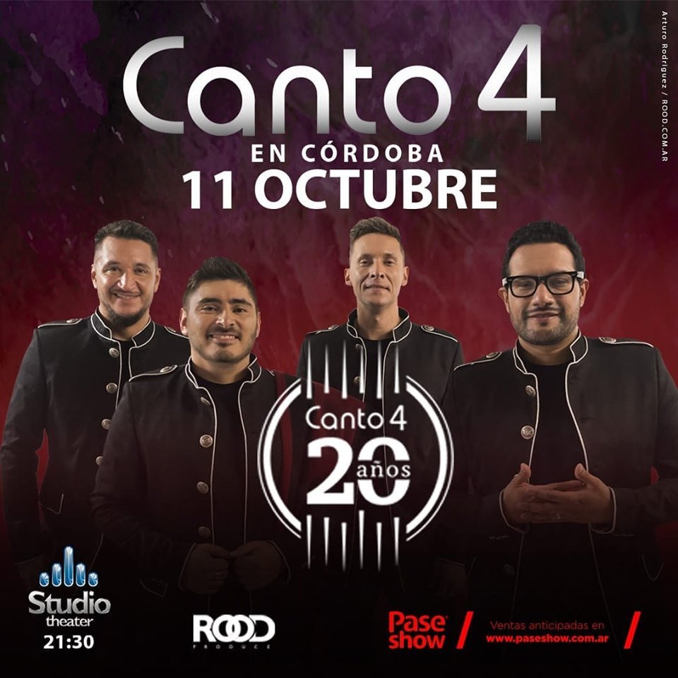 #CórdobaCapital | #Canto4 #Musica #Folklore <a href="/Canto4Oficial/">Canto 4 (Oficial)</a> 
📅 11/10
📍 <a href="/StudioTheater/">Studio Theater</a>
🎟️  ow.ly/CFW350wCgDw