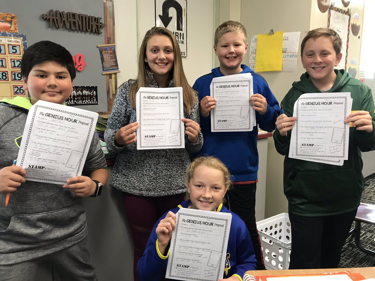 MrsBridgetEbert's tweet photo. Exciting day in 6A! Genius Hour proposals were approved! 🥰 check out these smiles!!!! I can’t wait to see what comes from these projects! #passiontime #geniushour #smilesformiles https://t.co/CydjZgTbgA