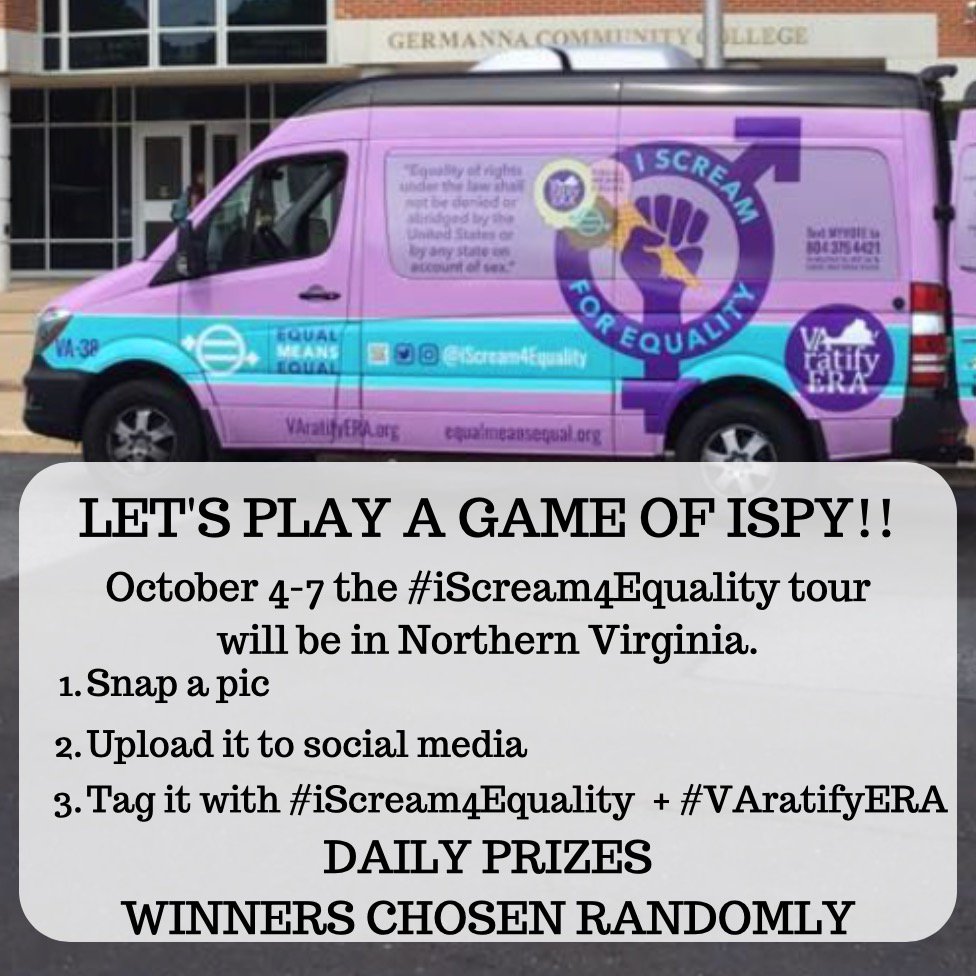 iScreamEquality's tweet image. I spy 
With my little eye, 
Something that is .... 
PURPLE 
#NOVA let us know when you spot the #iScream truck!
#VAratifyERA #iScream4Equality