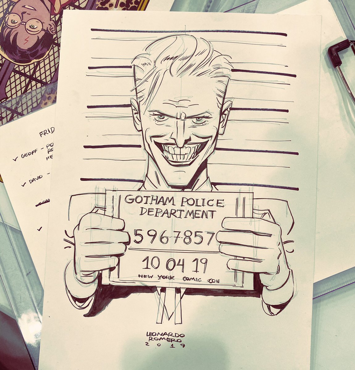 A #Joker commission done in the #NYCC #artistalley 

#Joker #mugshot #art 