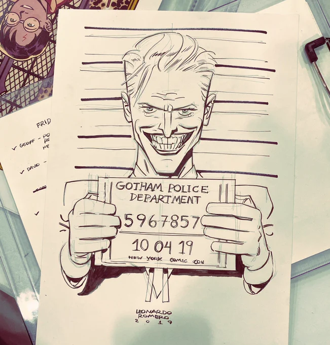 A #Joker commission done in the #NYCC #artistalley 

#Joker #mugshot #art 
